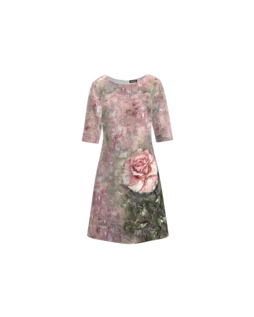 Rochie casual cu maneca imprimata digital floral Trandafir CMD213 - Img 7
