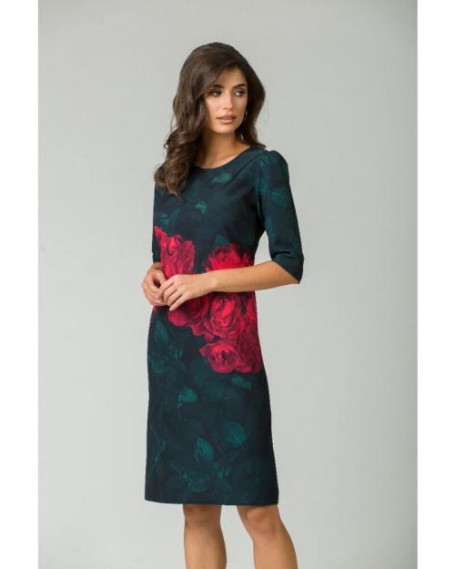 Rochie casual cu maneca imprimata digital trandafiri CMD167 - Img 5