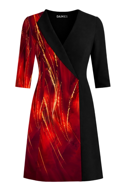 Rochie casual cu rever asimetric imprimata abstract