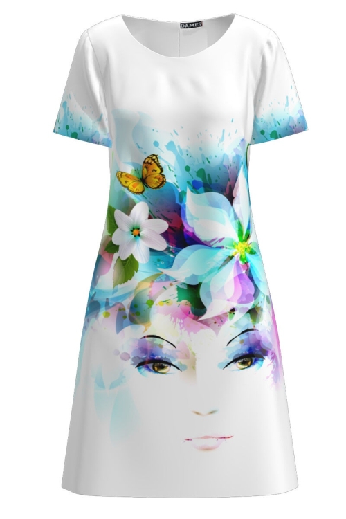 Rochie casual de vara cu maneca scurta imprimata cu model realist CMD2502 - Img 2