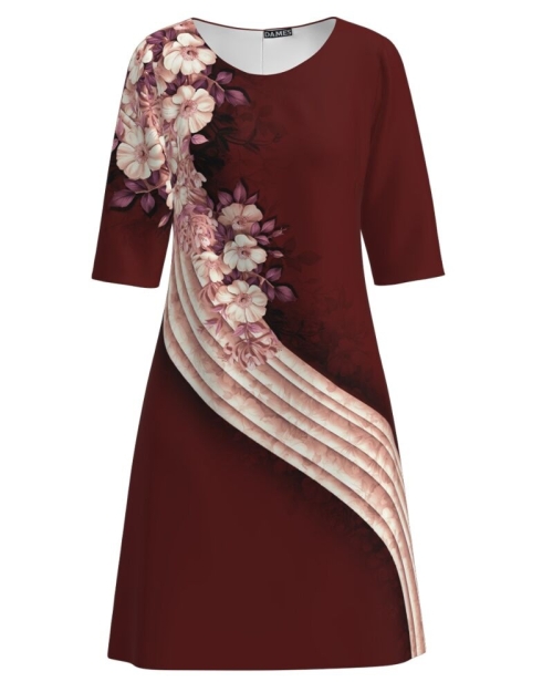 Rochie casual grena imprimata cu model floral CMD3491 - Img 1