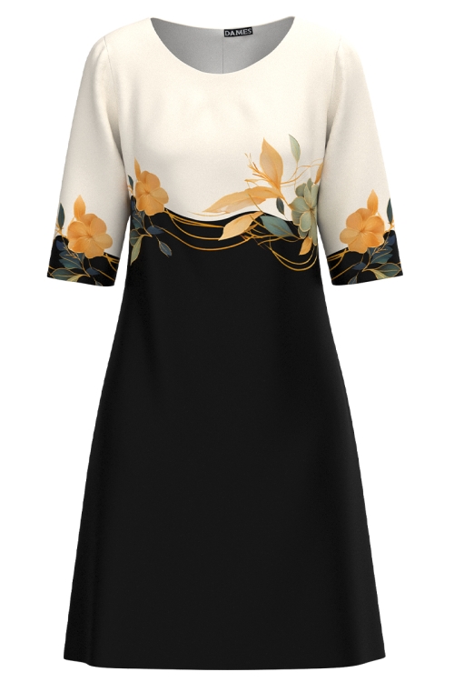 Rochie casual imprimata cu model floral Camelii
