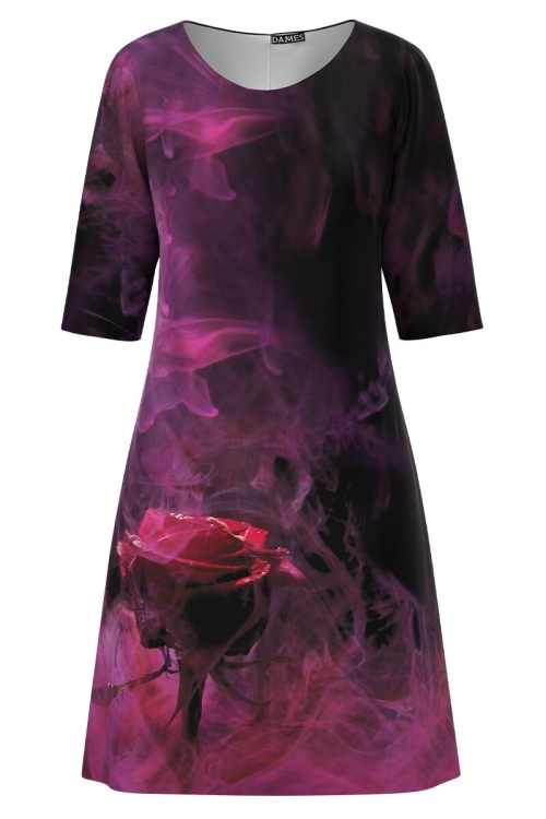 Rochie casual imprimata cu model Trandafir CMD3127