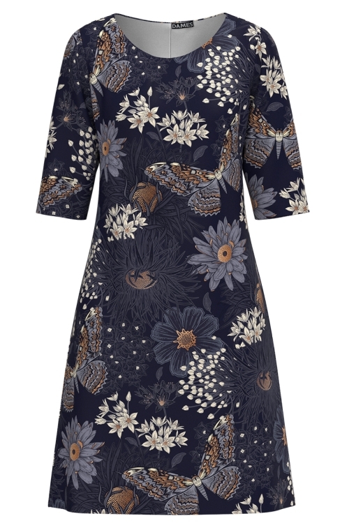 Rochie casual imprimata flori si fluturi