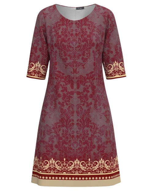 Rochie casual in nuante de grena imprimata floral CMD4942