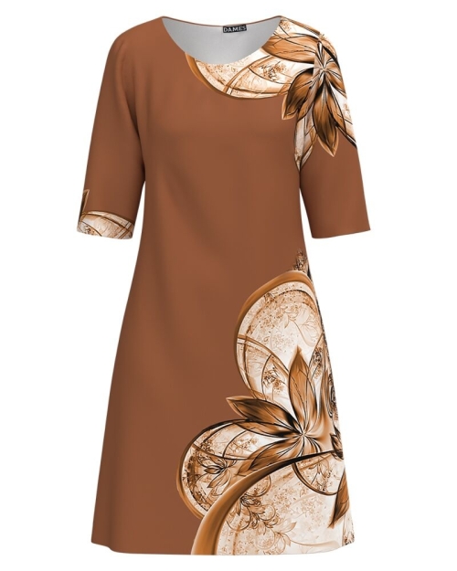 Rochie casual maro imprimata cu model floral CMD4053