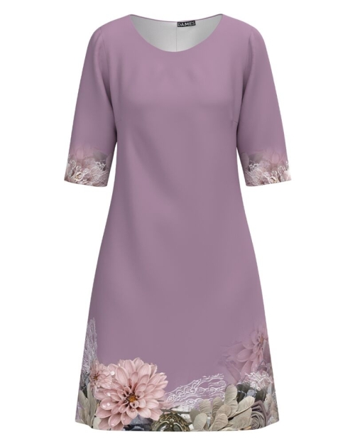 Rochie casual mov imprimata cu model floral CMD4262