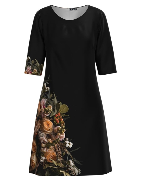 Rochie casual neagra cu imprimeu trandafiri CMD1116