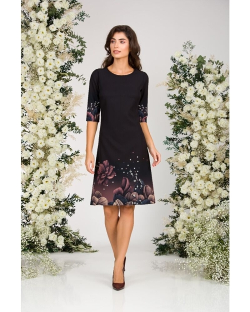 Rochie casual neagra imprimata cu model floral CMD2703 - Img 1
