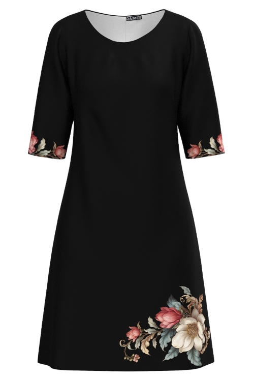 Rochie casual neagra imprimata floral