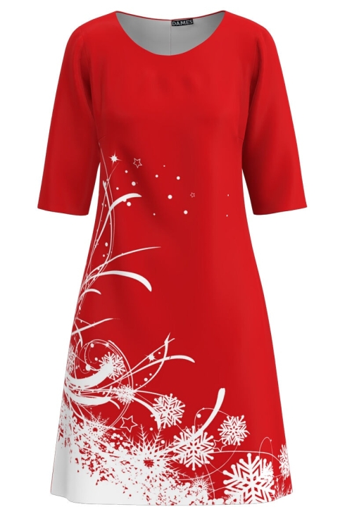 Rochie casual rosie imprimata fulgi de zapada