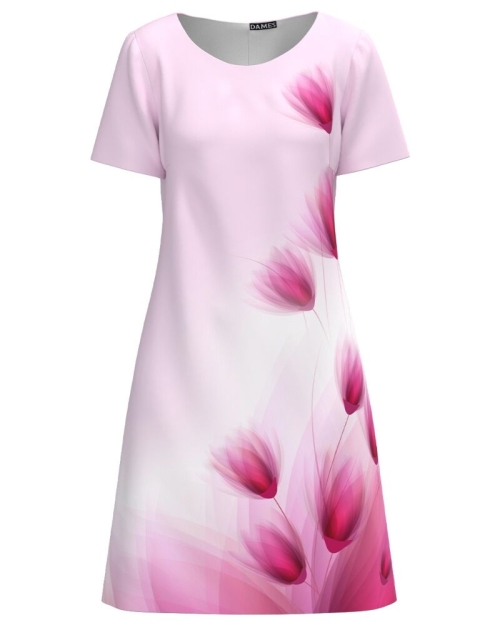 Rochie casual roz imprimata cu model floral CMD4525