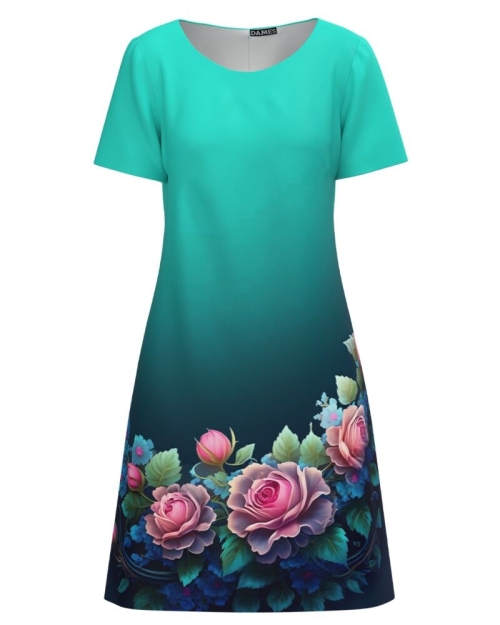 Rochie casual turcoaz imprimata cu model floral CMD4251 - Img 1