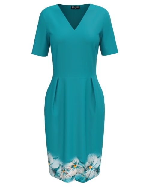 Rochie casual turcoaz imprimata cu model floral CMD4598