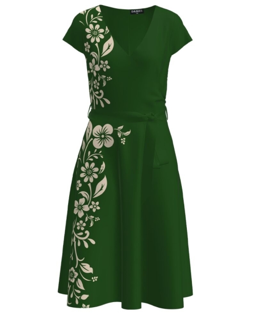 Rochie casual verde de vara cu maneca scurta imprimata cu model floral CMD2626 - Img 1