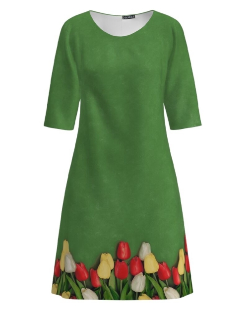 Rochie casual verde imprimata cu model floral Lalele CMD2258