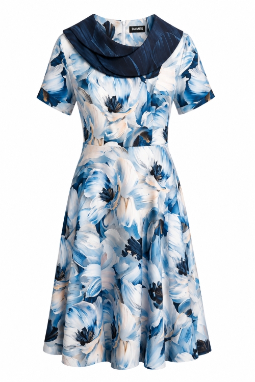 Rochie clos cu guler triplu si maneca scurta Petale de Portelan