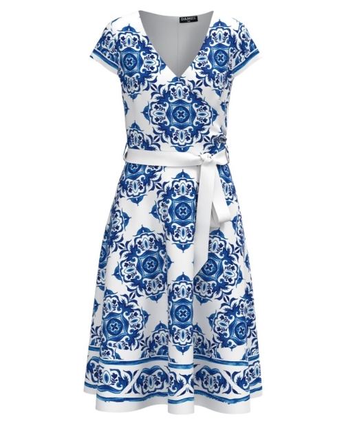 Rochie clos eleganta de vara cu imprimeu floral albastru CMD4546