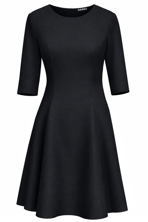 Rochie clos neagra in clini cu buzunare si maneci trei sferturi