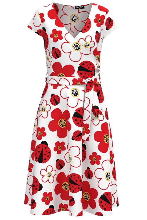 Rochie de vara cu maneca scurta imprimata cu model flori si buburuze CMD2905 - Img 2