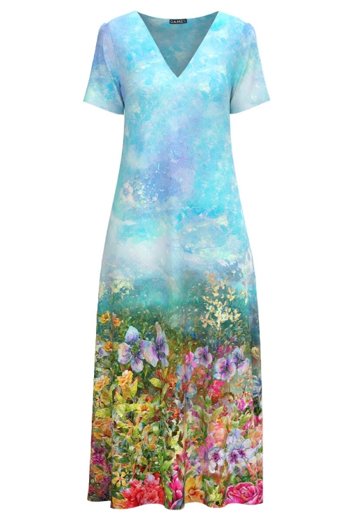 Rochie de vara lunga cu buzunare imprimata cu model floral multicolor CMD2569 - Img 2