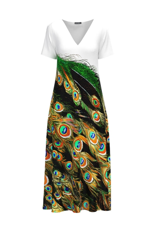 Rochie de vara lunga cu buzunare imprimata digital Paun CMD730 - Img 2
