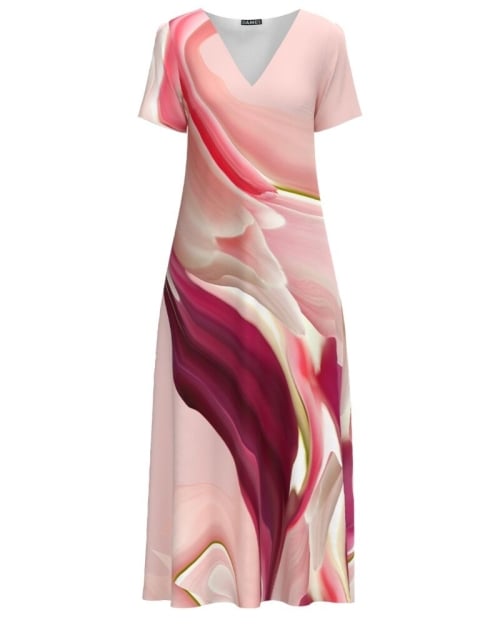 Rochie de vara lunga cu buzunare imprimata in nuante de roz CMD2957 - Img 1