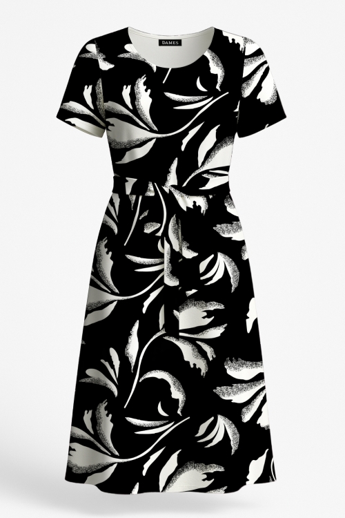 Rochie din crepe casual de vara cu buzunare imprimata alb negru