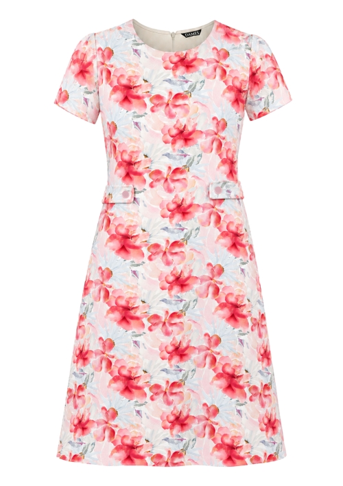 Rochie din crepe cu cordon reglabil Flori de Acuarela