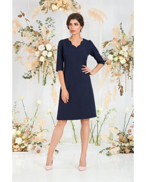 Rochie eleganta bleumarin cu maneca trei sferturi
