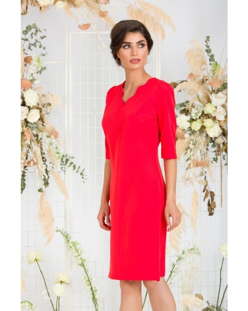 Rochie eleganta corai cu maneca trei sferturi CMD836 - Img 1