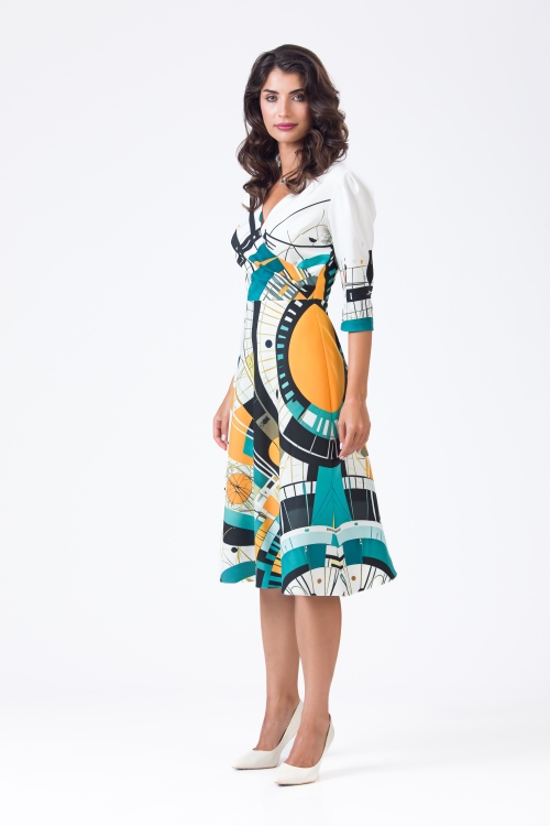 Rochie eleganta cu bust petrecut imprimata multicolor abstract AW24 - Img 4