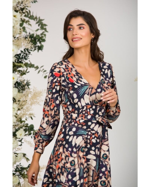 Rochie eleganta cu maneca lunga imprimata Aripi de fluture CMD1484 - Img 5