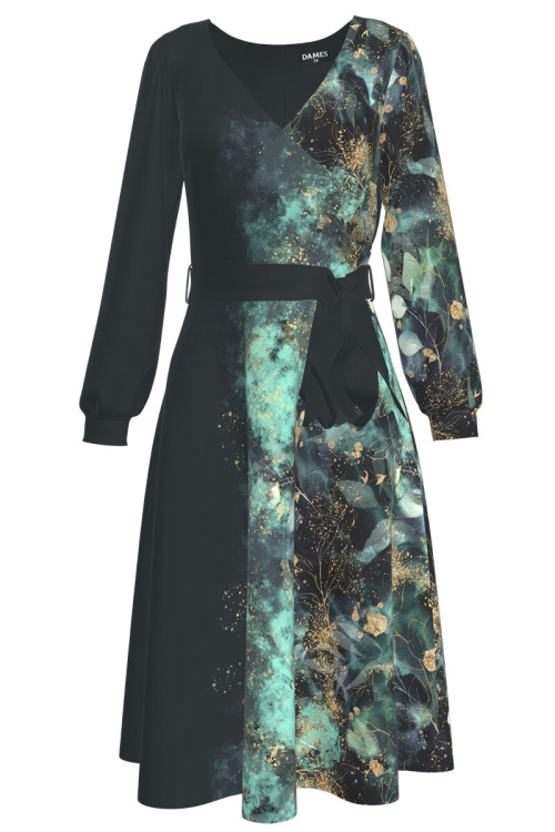 Rochie eleganta cu maneca lunga imprimata cu accente turcoaz CMD1111 - Img 2