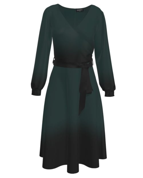 Rochie eleganta cu maneca lunga verde in degrade CMD1523 - Img 1