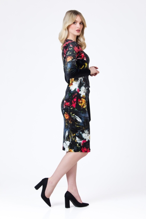 Rochie eleganta din catifea neagra cu imprimeu floral AW24 Stoc - Img 6