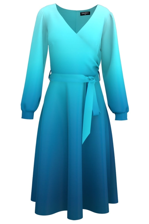 Rochie eleganta imprimata bleu in degrade - Img 2
