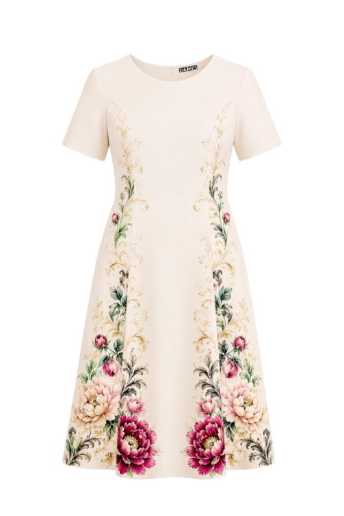 Rochie eleganta in clini cu imprimeu Bujor Imperial