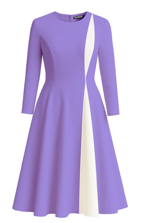 Rochie eleganta lila clos cu sectiune in contrast