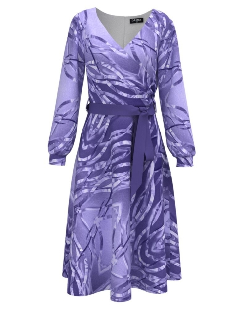 Rochie eleganta mov lila cu maneca lunga si imprimeu abstract CMD1747 - Img 1