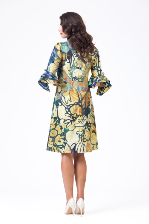Rochie eleganta multicolora cu maneci trei sferturi decorate cu volane AW24 Stoc - Img 5