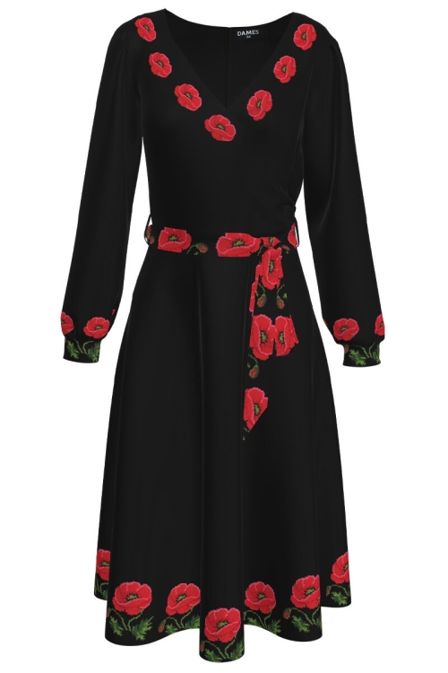 Rochie eleganta neagra cu maneca lunga cu imprimeu Maci CMD2039 - Img 2