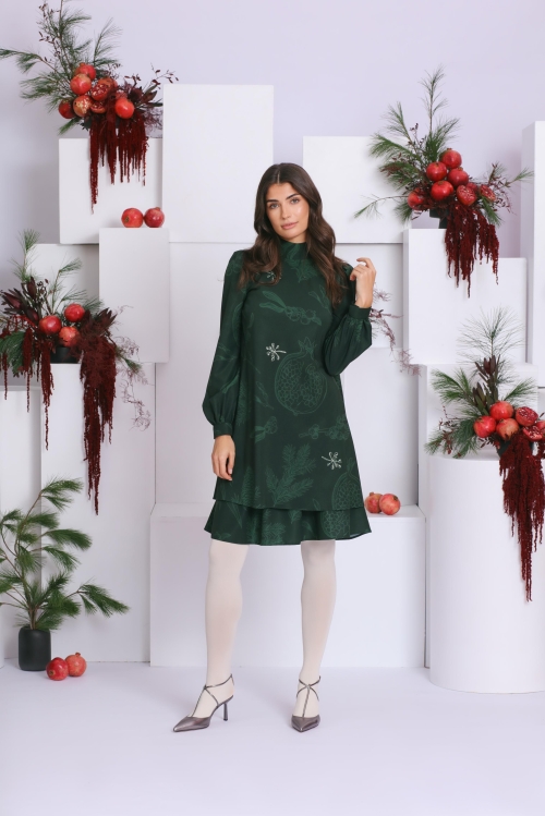 Rochie eleganta verde cu guler inalt AW24 - Img 1