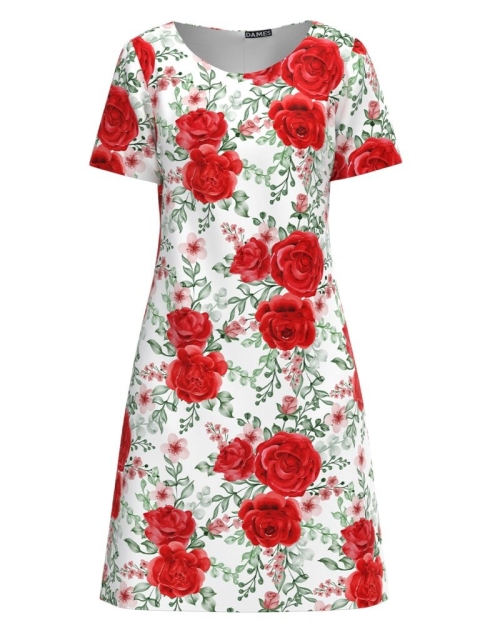 Rochie evazata alba imprimata digital cu model floral CMD2862 - Img 1