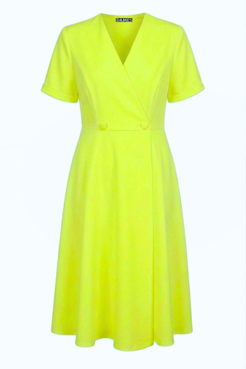Rochie galben neon tip pardesiu petrecuta maneca scurta