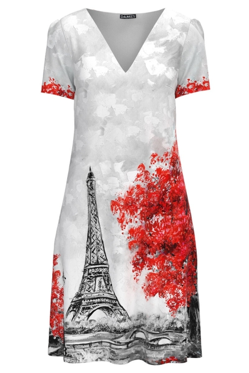 Rochie gri casual de vara imprimată cu model Paris CMD2943 - Img 2