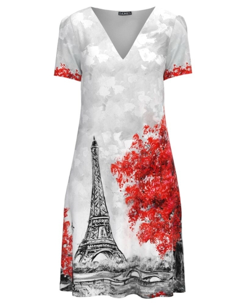 Rochie gri casual de vara imprimată cu model Paris CMD2943 - Img 1