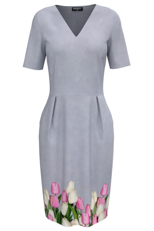 Rochie gri casual imprimata cu model Lalele CMD4175 - Img 2