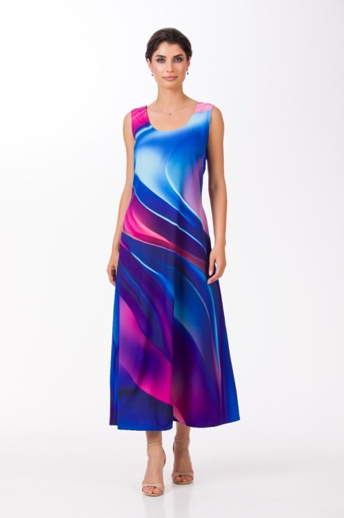Rochie lunga casual de vara cu buzunare imprimata multicolor SS24 - Img 7