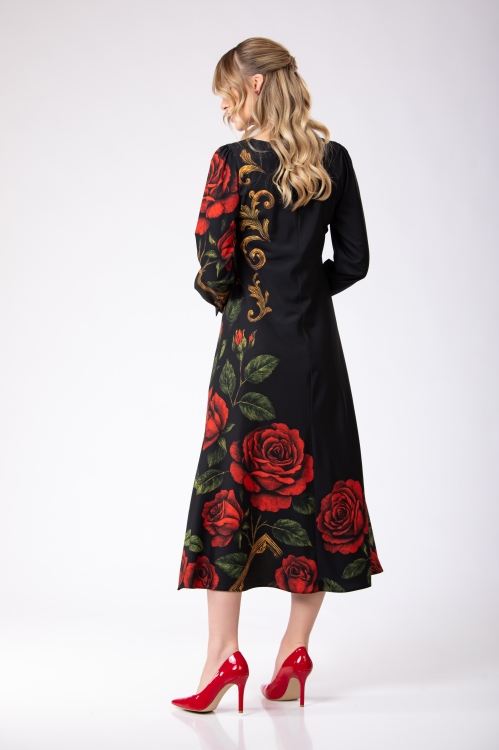 Rochie lunga imprimata Noir Rose - Img 6